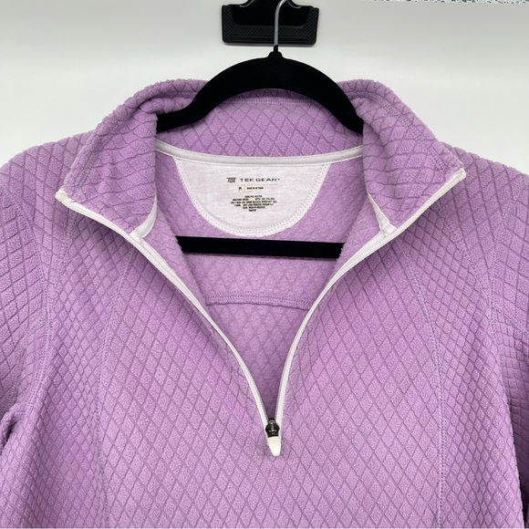 Tek Gear Quilted Fleece 1/4 Zip Pullover Women M Purple Thumbholes Turtleneck - Picture 5 of 10